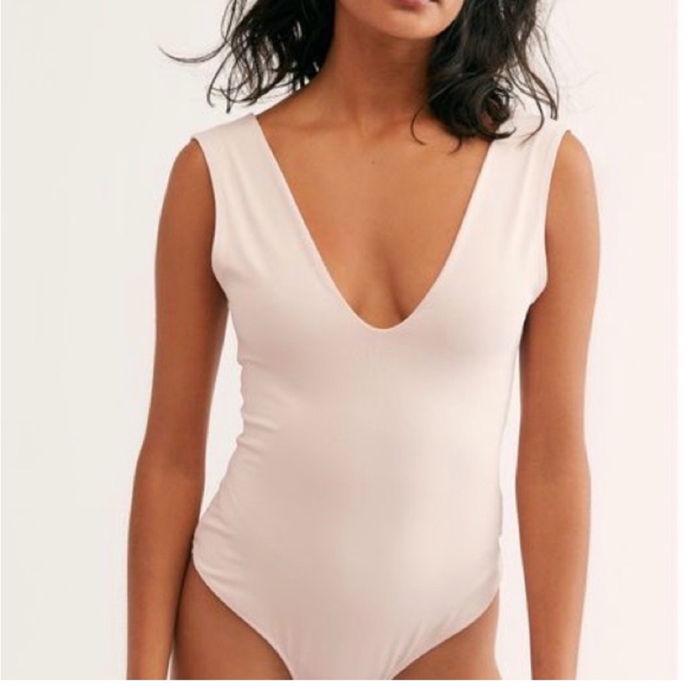 Free People V-Neck Sleeveless Bodysuit in Blush